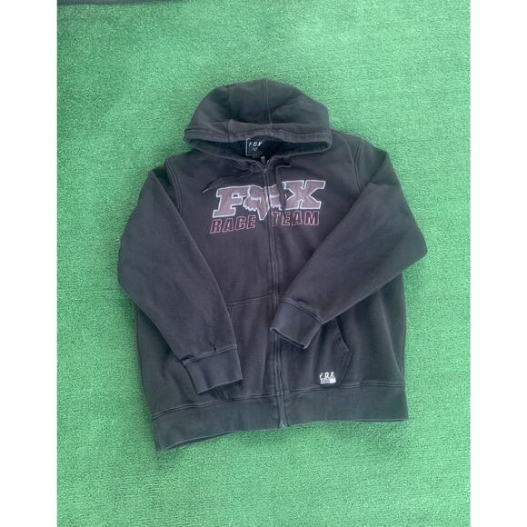 Vintage Fox Racing Zip Up Hoodie Embroidered Sherpa Hood Zip Up Sweatshirt 2XL - Picture 1 of 8